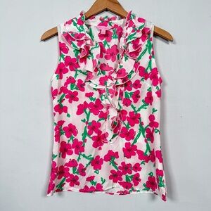 Lilly Pulitzer Pink and Green Floral Ruffle Blouse, Size XS, Excellent condition